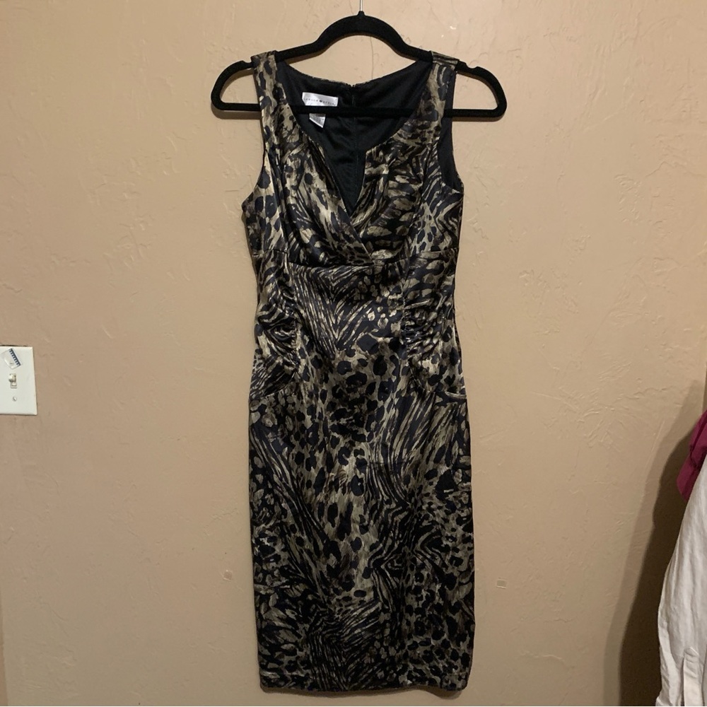 London Style Silver‎ and Black Ruched Sheath Midi Dress